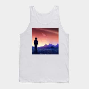 Small Person and the Starry Night Sky of Saturn Tank Top